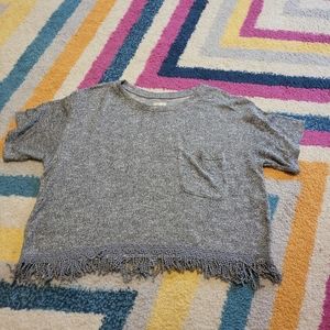 Hollister Juniors Size XS Silver Metallic Sparkly Crop Top Fringe Trim